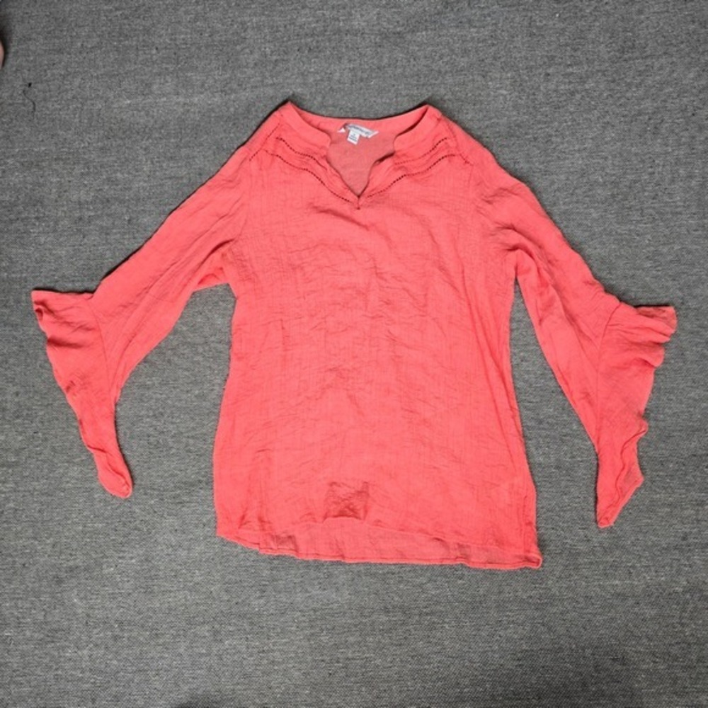 Counterparts Coral Pink‎ Crinkle Ruffle Bell Sleeve Blouse Top 91180837HA